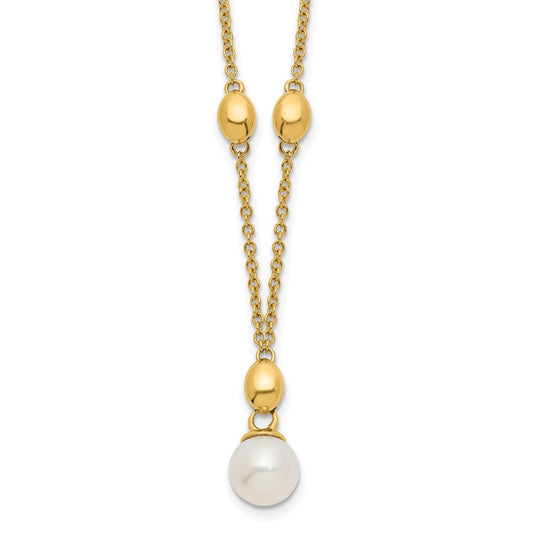 14k Yellow Gold Polished Freshwater Cultured Pearl Necklace