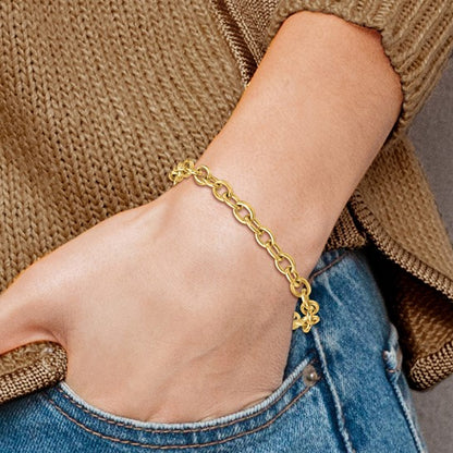 18K Yellow Gold Polished Solid 6.5mm Oval Link Chain Bracelet