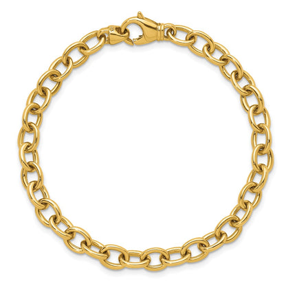 14K Yellow Gold Polished Solid 6.5mm Oval Link Chain Bracelet 7.5 Inch