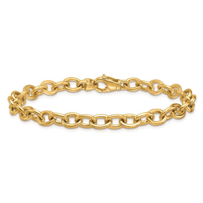 14K Polished Solid 6.5mm Oval Link Chain Bracelet 7.5"