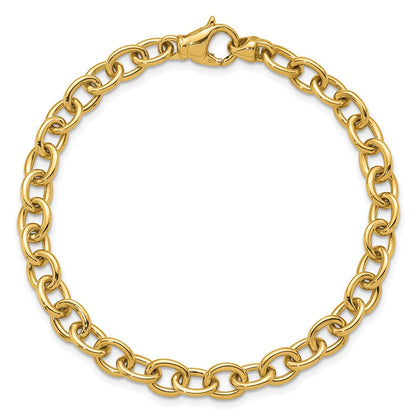14K Polished Solid 6.5mm Oval Link Chain Bracelet 7.5"