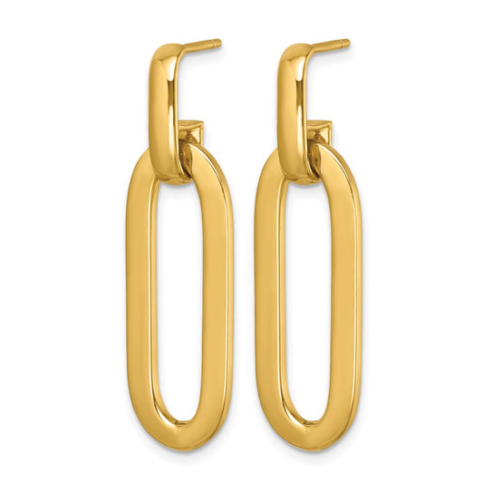 14k Yellow Gold Polished Semi-Solid Paperclip Link Post Dangle Earrings