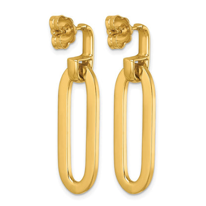 14k Yellow Gold Polished Semi-Solid Paperclip Link Post Dangle Earrings