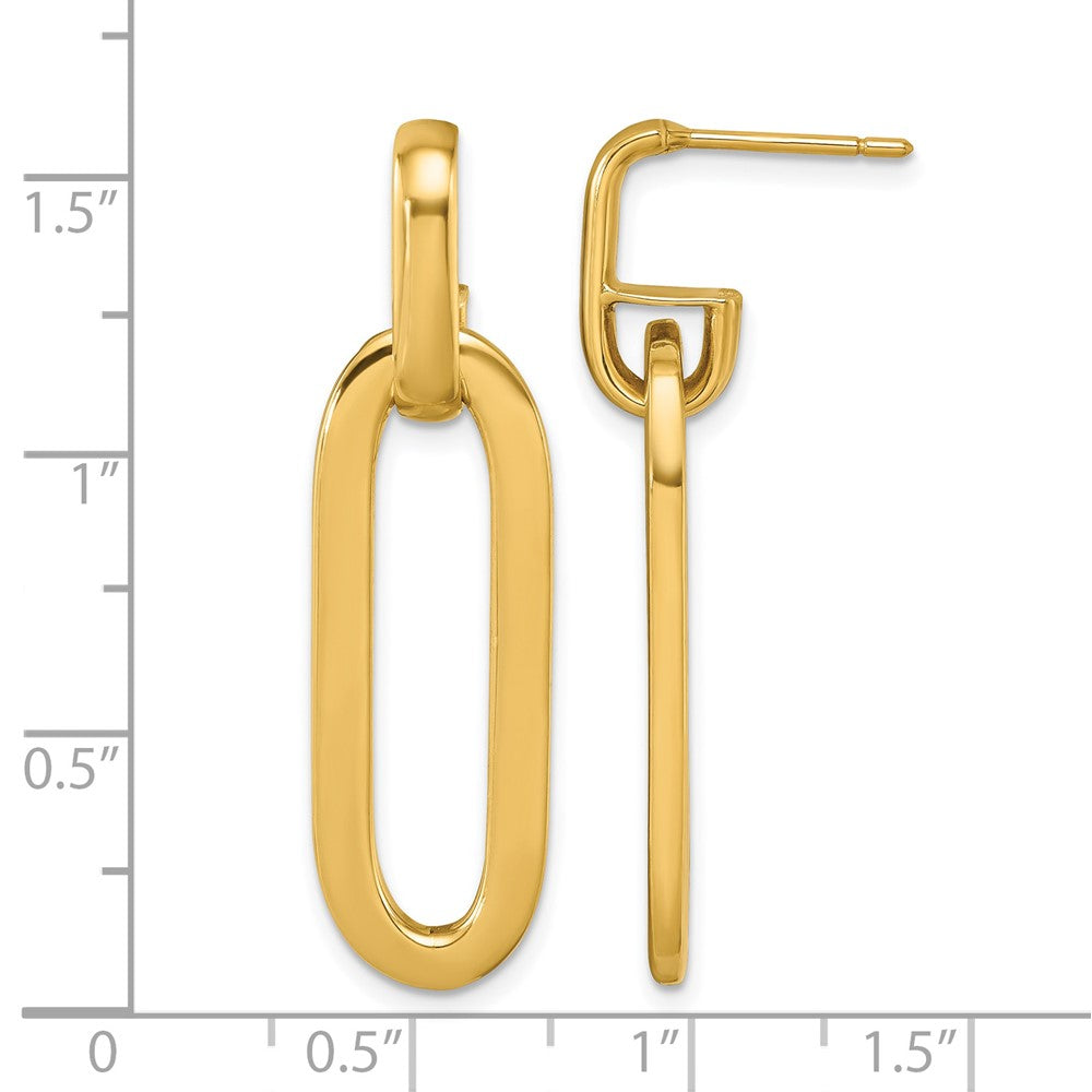 14k Yellow Gold Polished Semi-Solid Paperclip Link Post Dangle Earrings