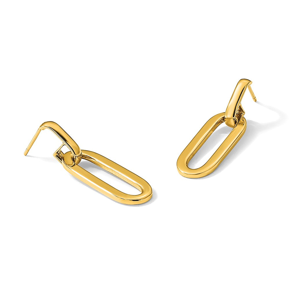 14k Yellow Gold Polished Semi-Solid Paperclip Link Post Dangle Earrings