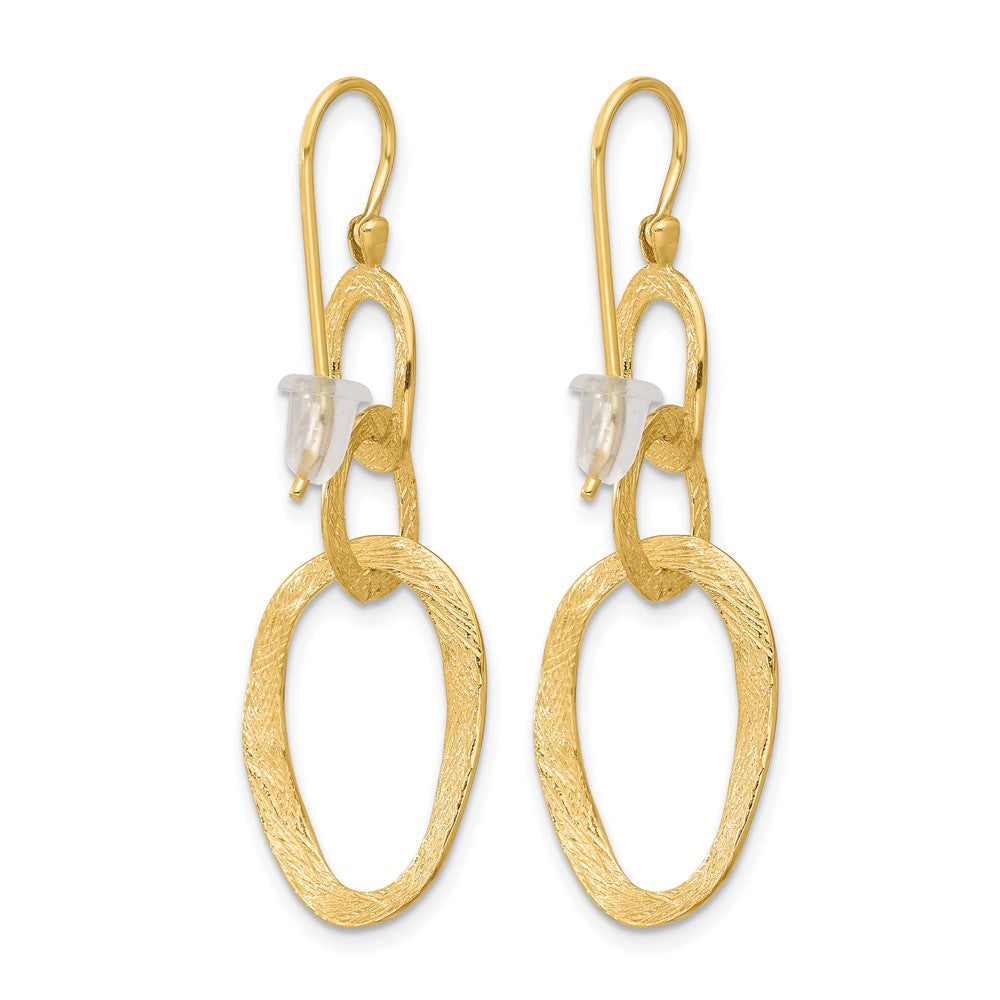 14k Yellow Gold Polished and Textured Oval Shepard Hook Dangle Earrings