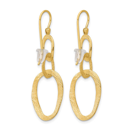 14k Yellow Gold Polished and Textured Oval Shepard Hook Dangle Earrings