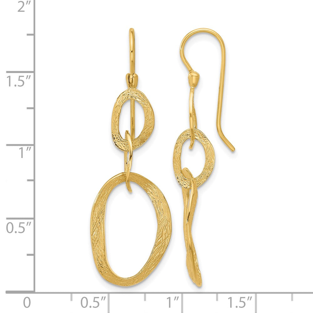14k Yellow Gold Polished and Textured Oval Shepard Hook Dangle Earrings