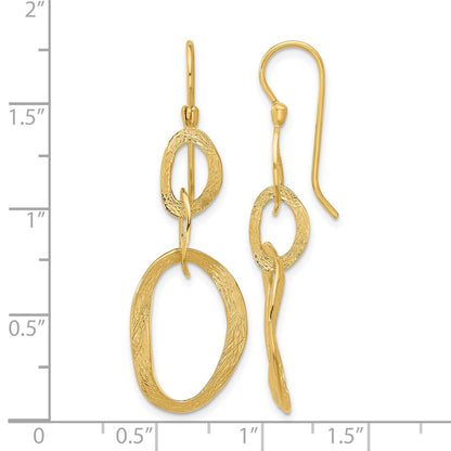 14k Yellow Gold Polished and Textured Oval Shepard Hook Dangle Earrings