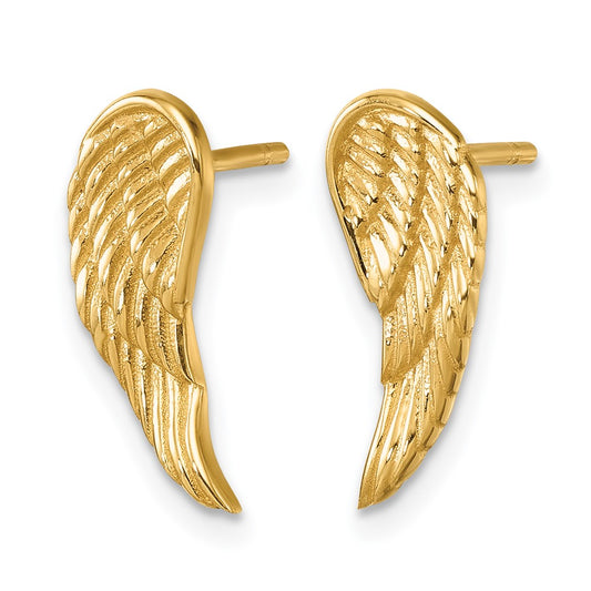 14k Yellow Gold Polished and Textured Angel Wing Stud Earrings