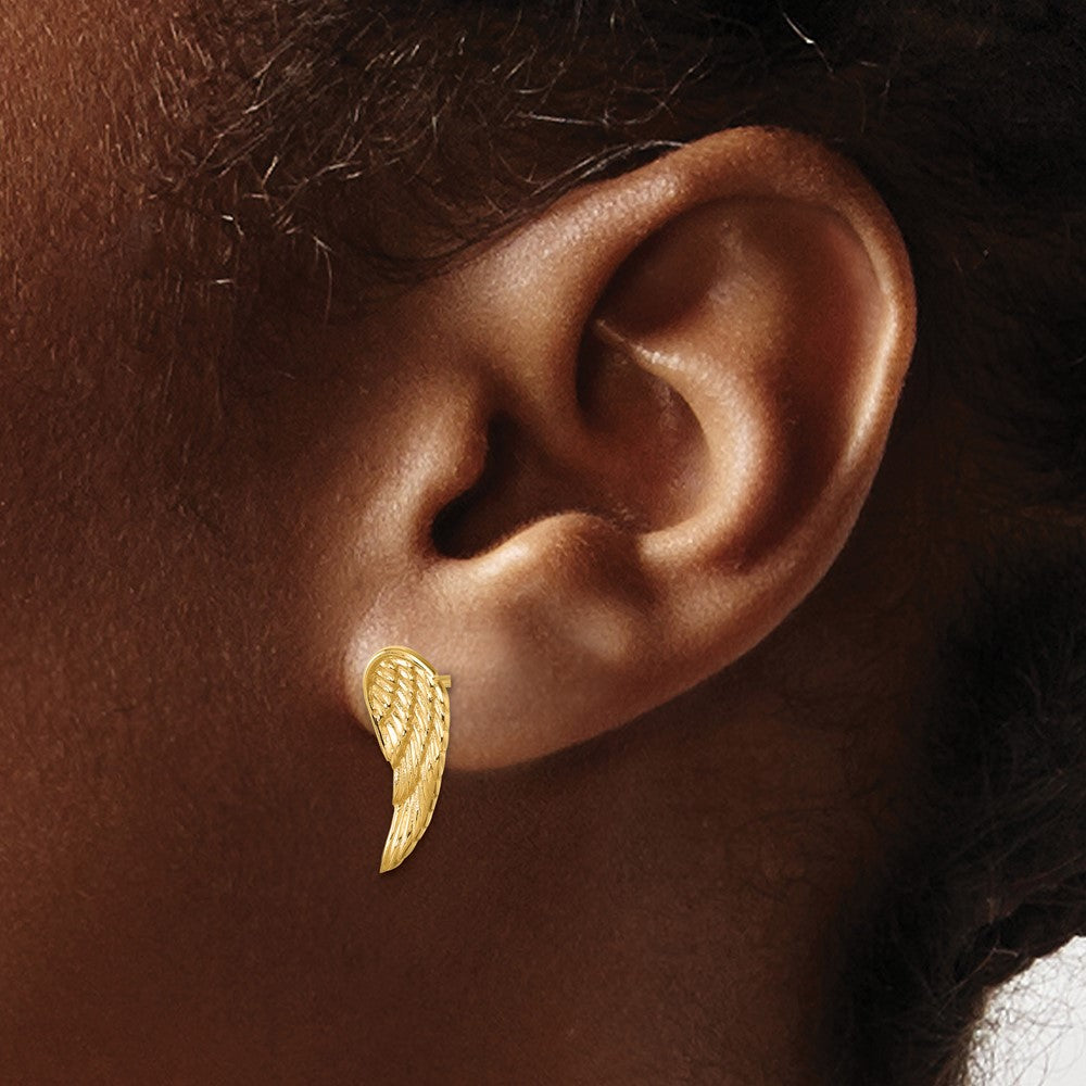 14k Yellow Gold Polished and Textured Angel Wing Stud Earrings
