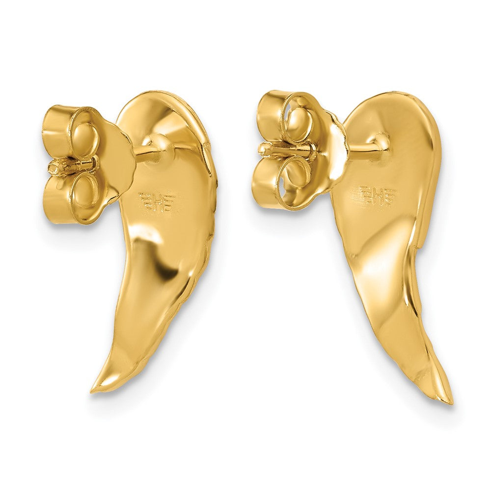 14k Yellow Gold Polished and Textured Angel Wing Stud Earrings
