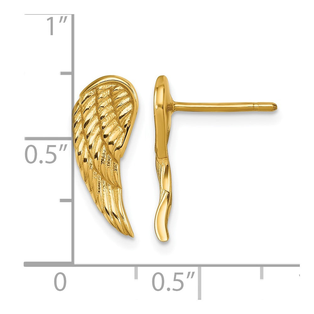 14k Yellow Gold Polished and Textured Angel Wing Stud Earrings
