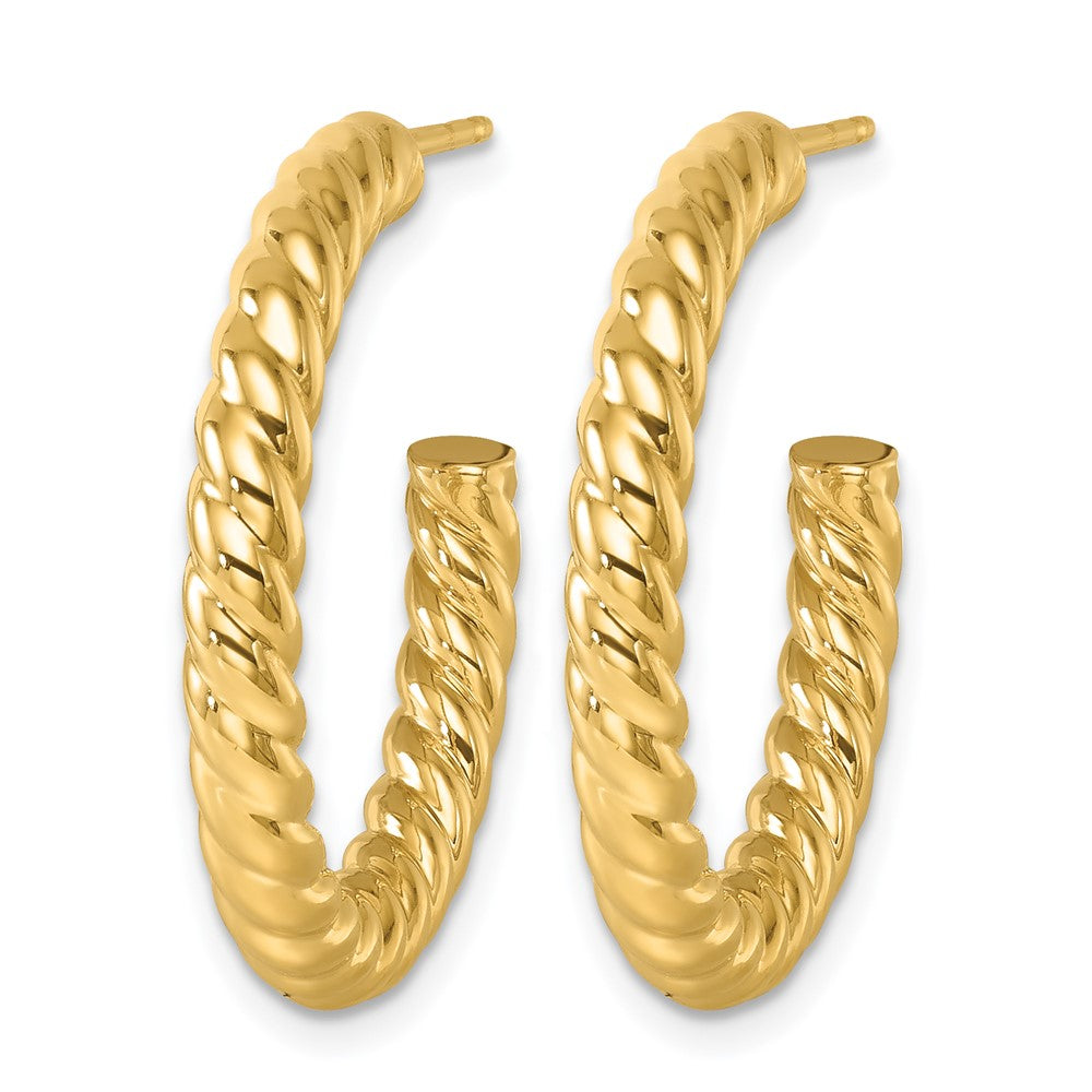 14k Yellow Gold Polished and Twisted 3.5mm Post C-Hoop Earrings