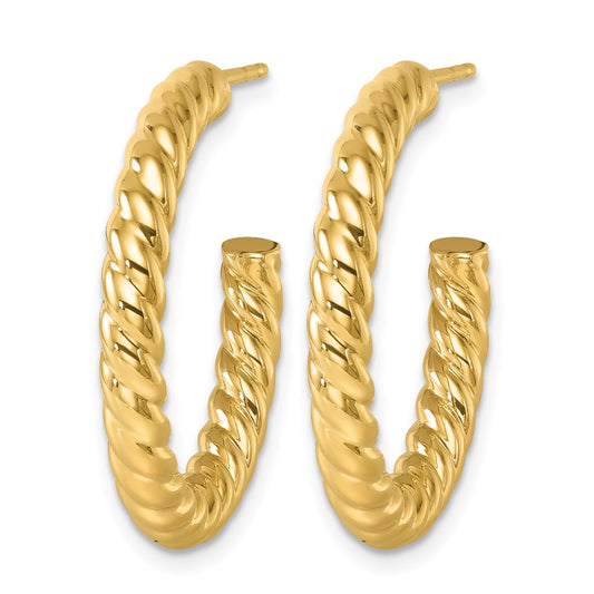 14k Yellow Gold Polished and Twisted 3.5mm Post C-Hoop Earrings