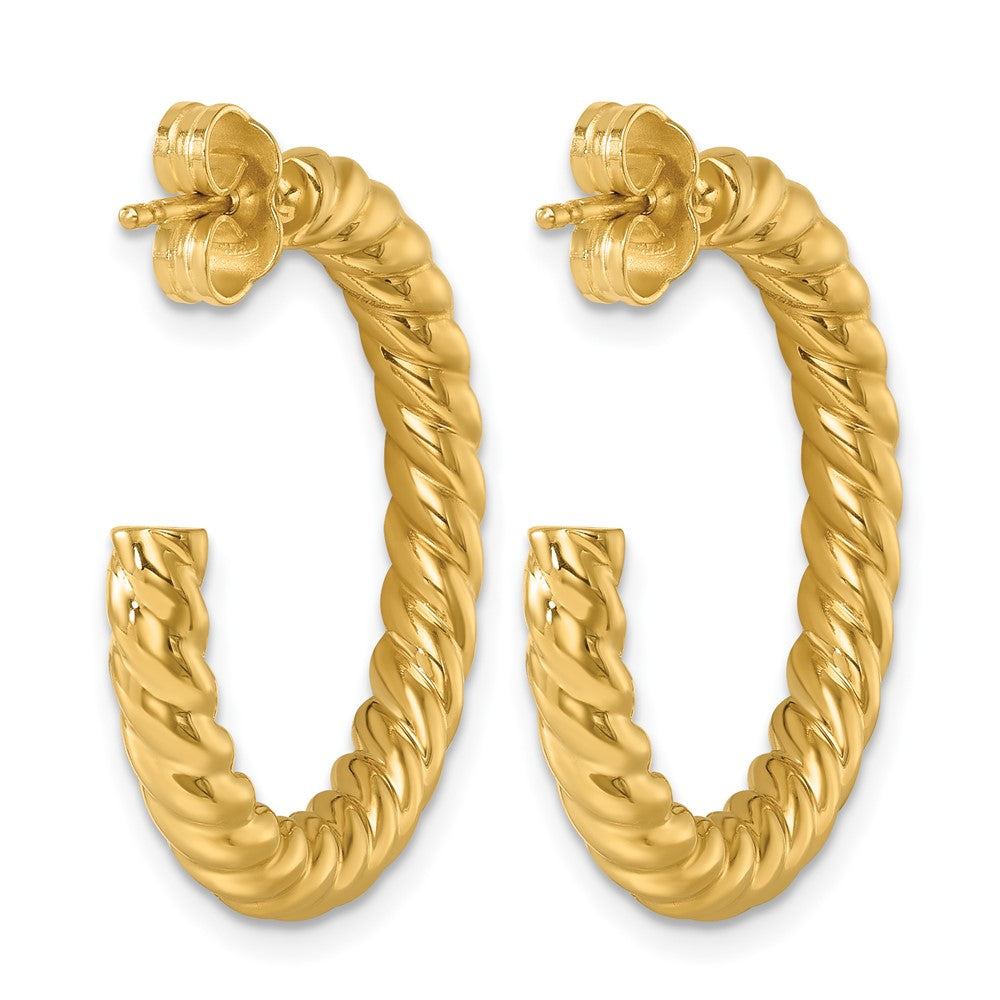 14k Yellow Gold Polished and Twisted 3.5mm Post C-Hoop Earrings