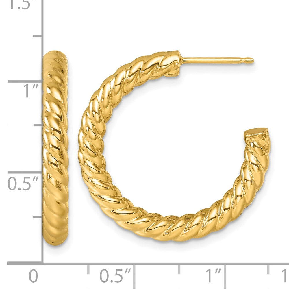 14k Yellow Gold Polished and Twisted 3.5mm Post C-Hoop Earrings