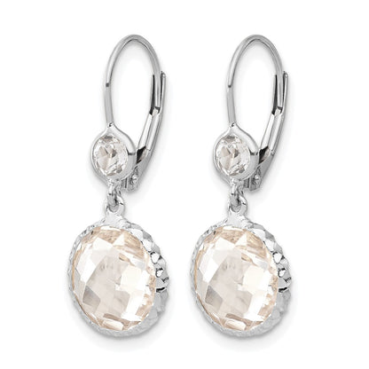 14K Polished Crystal and White Topaz Dangle Earrings with Leverback