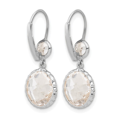 14K Polished Crystal and White Topaz Dangle Earrings with Leverback