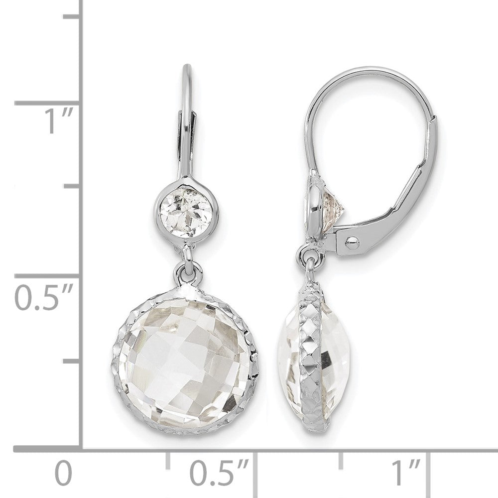 14K Polished Crystal and White Topaz Dangle Earrings with Leverback