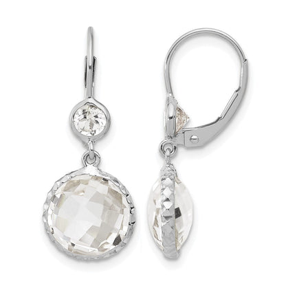 14K Polished Crystal and White Topaz Dangle Earrings with Leverback