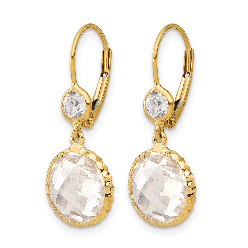 14K Polished Crystal and White Topaz Dangle Earrings with Leverback