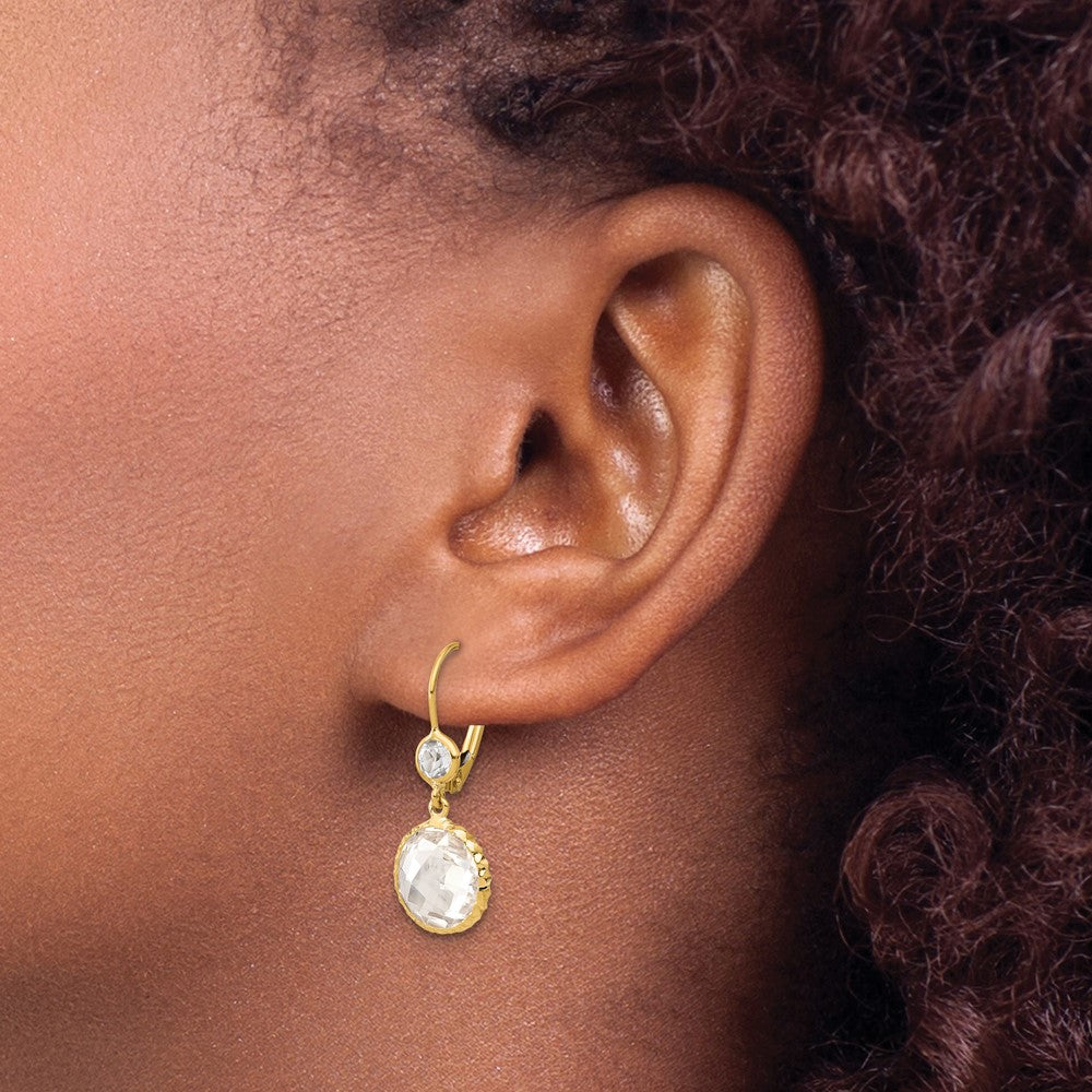 14K Polished Crystal and White Topaz Dangle Earrings with Leverback