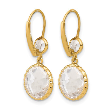 14K Polished Crystal and White Topaz Dangle Earrings with Leverback