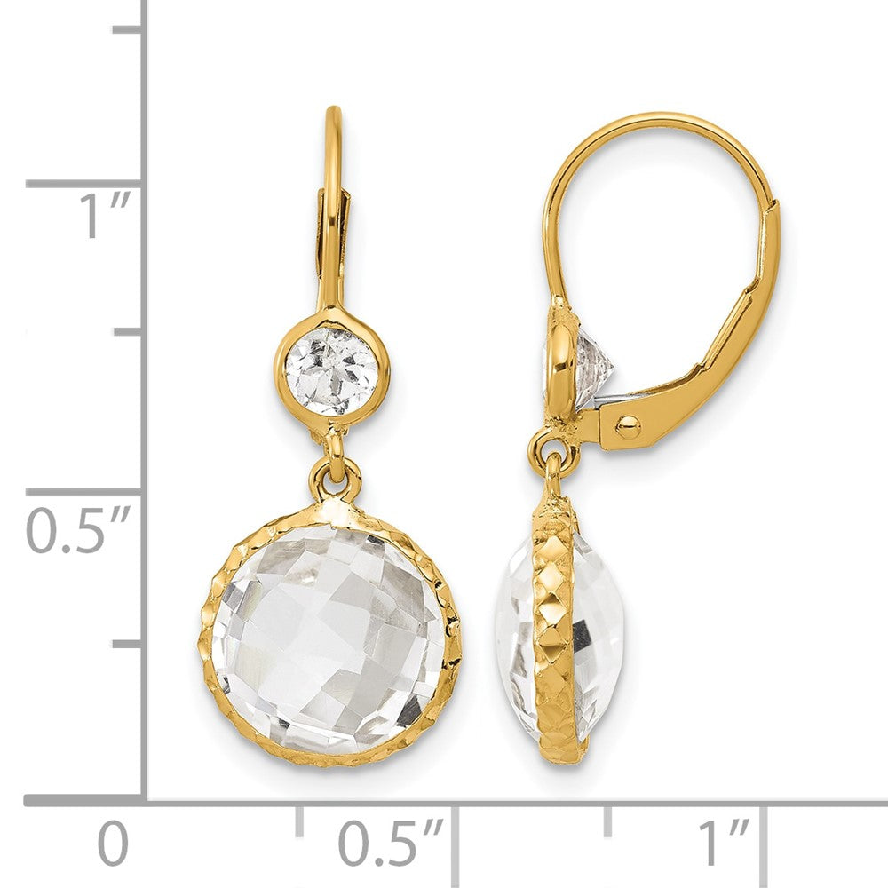 14K Polished Crystal and White Topaz Dangle Earrings with Leverback