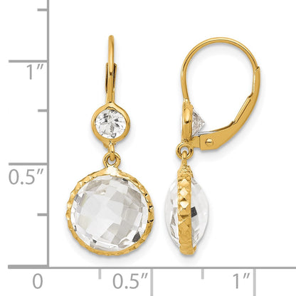 14K Polished Crystal and White Topaz Dangle Earrings with Leverback