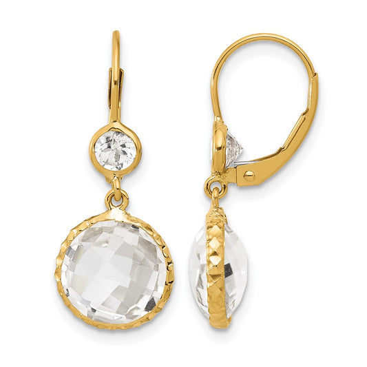 14K Polished Crystal and White Topaz Dangle Earrings with Leverback
