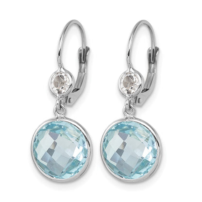 14K White Gold Rhodium-plated Polished Blue and White Topaz Leverback Dangle Earrings