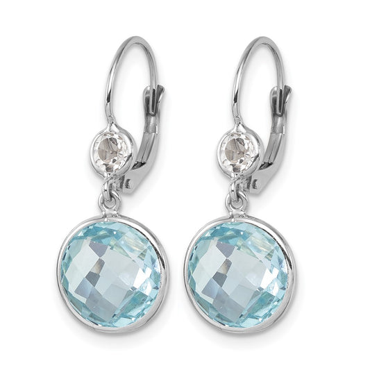 14K White Gold Rhodium-plated Polished Blue and White Topaz Leverback Dangle Earrings