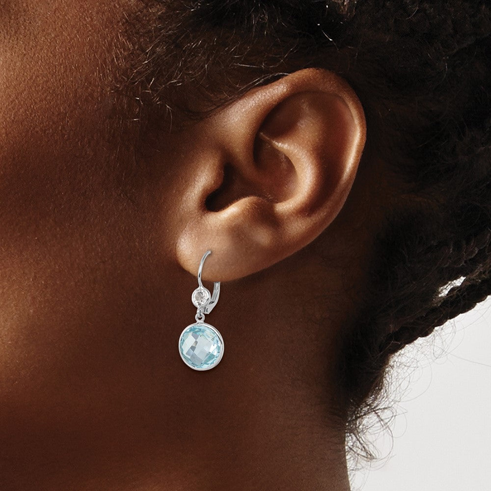 14K White Gold Rhodium-plated Polished Blue and White Topaz Leverback Dangle Earrings