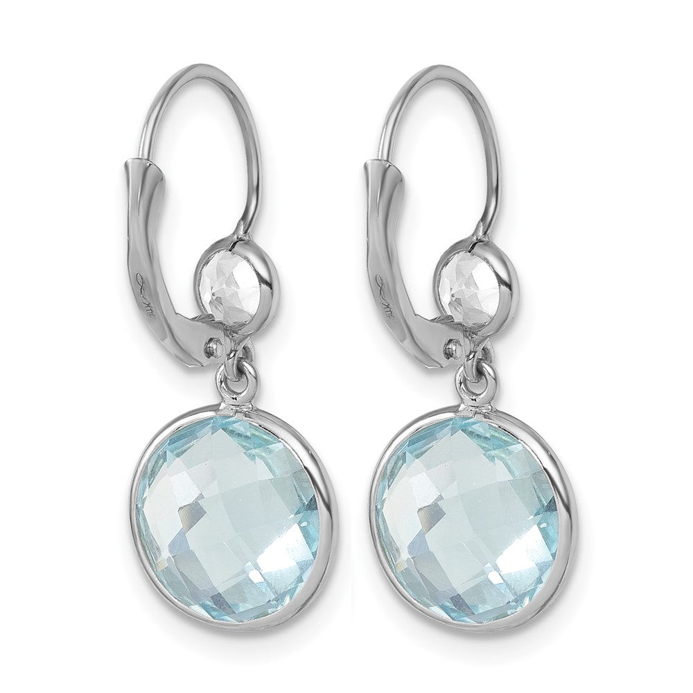 14K White Gold Rhodium-plated Polished Blue and White Topaz Leverback Dangle Earrings
