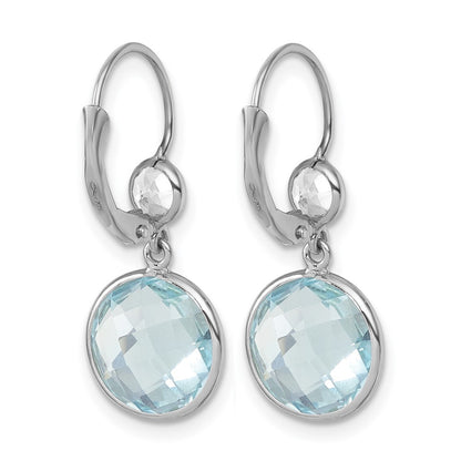 14K White Gold Rhodium-plated Polished Blue and White Topaz Leverback Dangle Earrings
