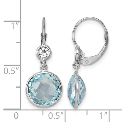14K White Gold Rhodium-plated Polished Blue and White Topaz Leverback Dangle Earrings
