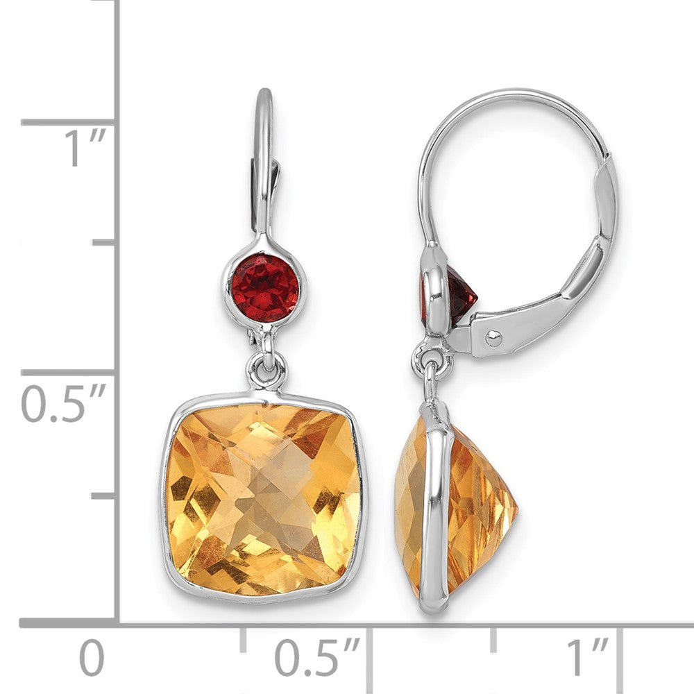 14K White Gold Rhodium-plated Polished Citrine and Garnet Dangle Earrings Leverback