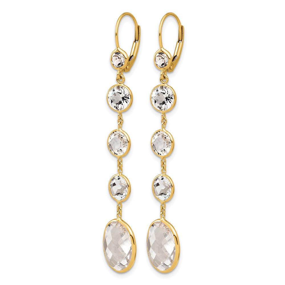 14K Yellow Gold Polished Crystal and White Topaz Dangle Earrings Leverback