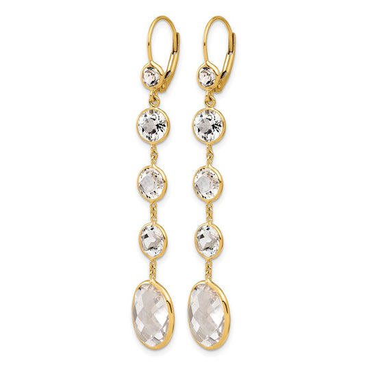 14K Yellow Gold Polished Crystal and White Topaz Dangle Earrings Leverback