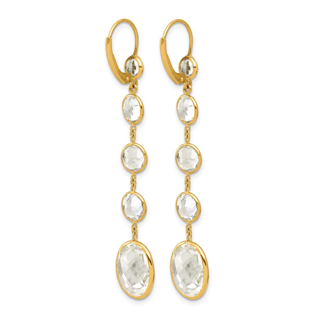 14K Yellow Gold Polished Crystal and White Topaz Dangle Earrings Leverback