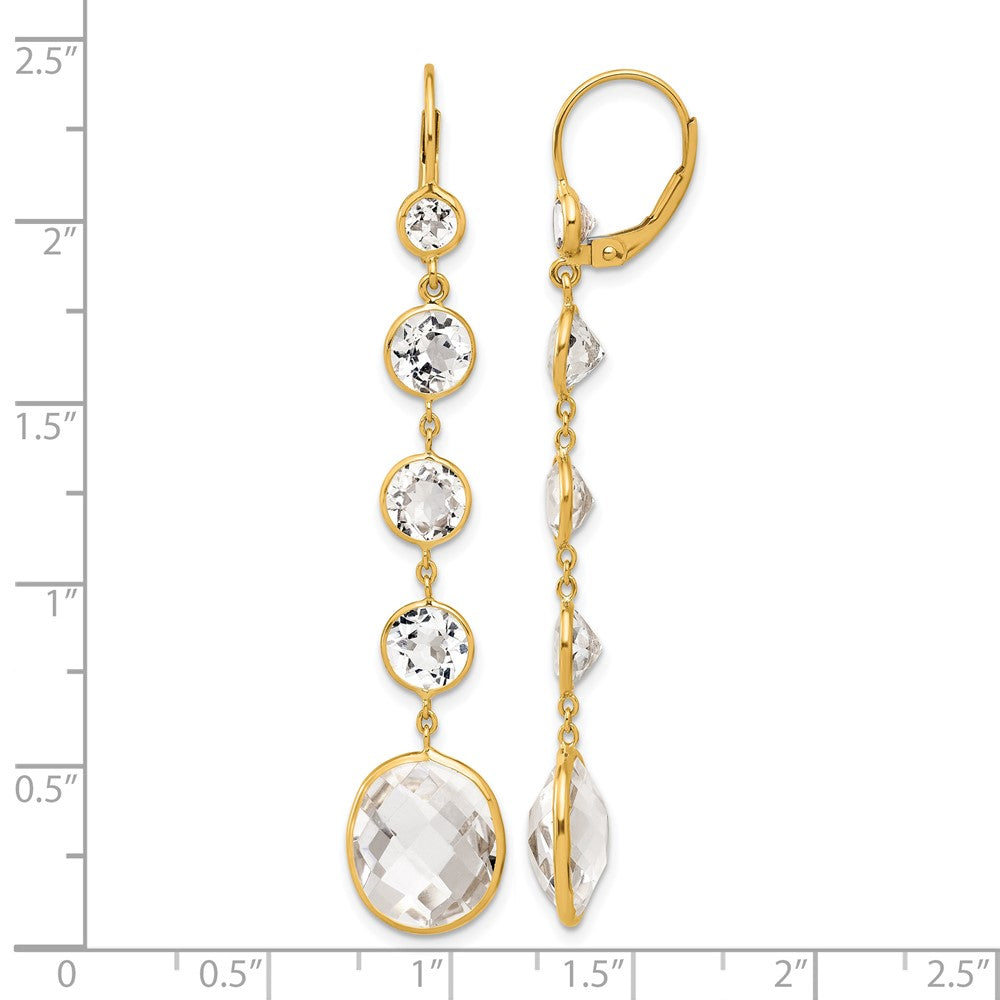 14K Yellow Gold Polished Crystal and White Topaz Dangle Earrings Leverback