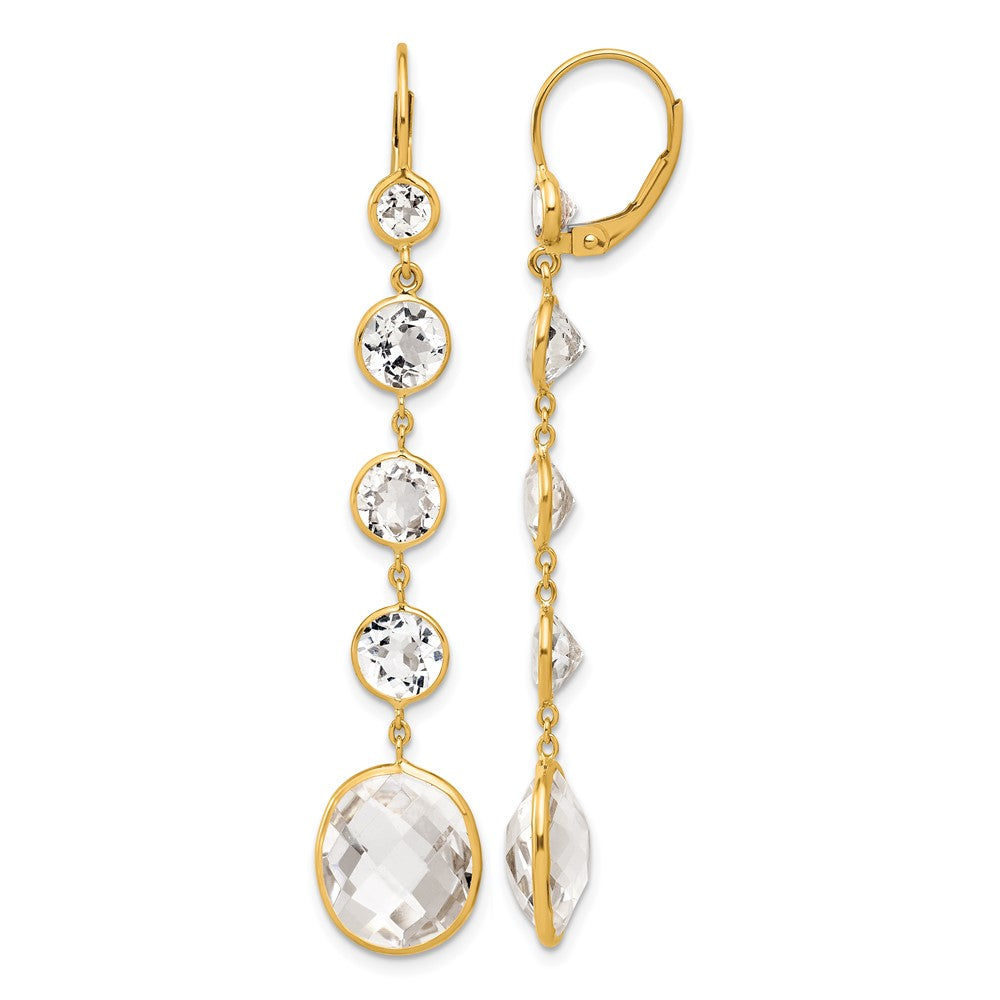 14K Yellow Gold Polished Crystal and White Topaz Dangle Earrings Leverback