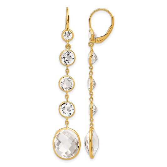 14K Yellow Gold Polished Crystal and White Topaz Dangle Earrings Leverback