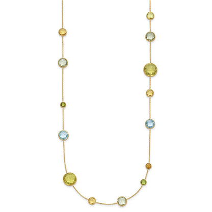 14K Yellow Gold Polished Multi-color Gemstone Necklace 24"