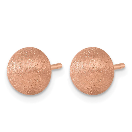 18K Rose Gold Brushed 8.0mm Button Stud Earrings