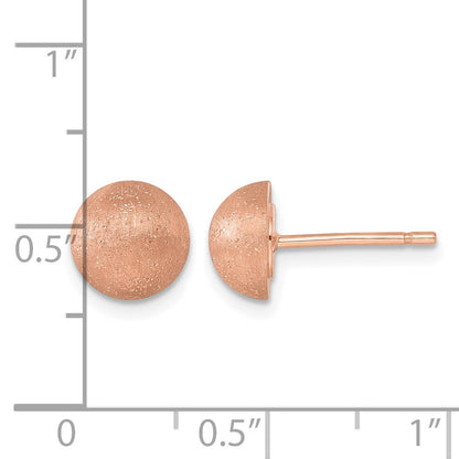 18K Rose Gold Brushed 8.0mm Button Stud Earrings