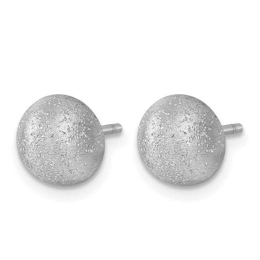 18K White Gold Rhodium-plated Brushed 8.0mm Button Stud Earrings