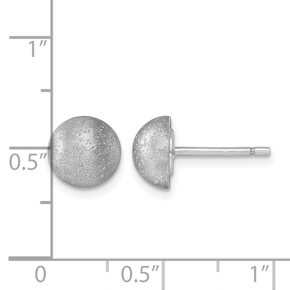 18K White Gold Rhodium-plated Brushed 8.0mm Button Stud Earrings
