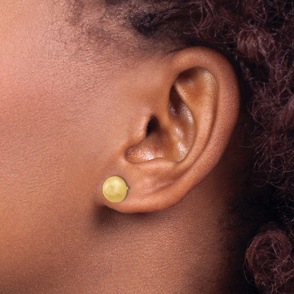 18k Yellow Gold Brushed 8.0mm Button Stud Earrings